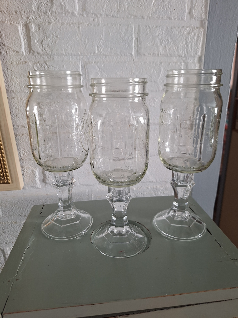 9" Clear Glass Mason Jar Wine Goblets - Set of 3
